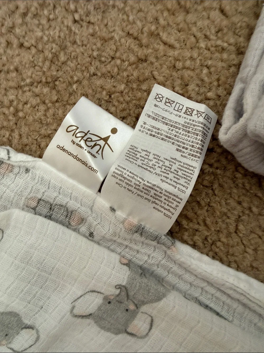 Lot of 2 Aden Gray & Elephant Muslin Baby Swaddle